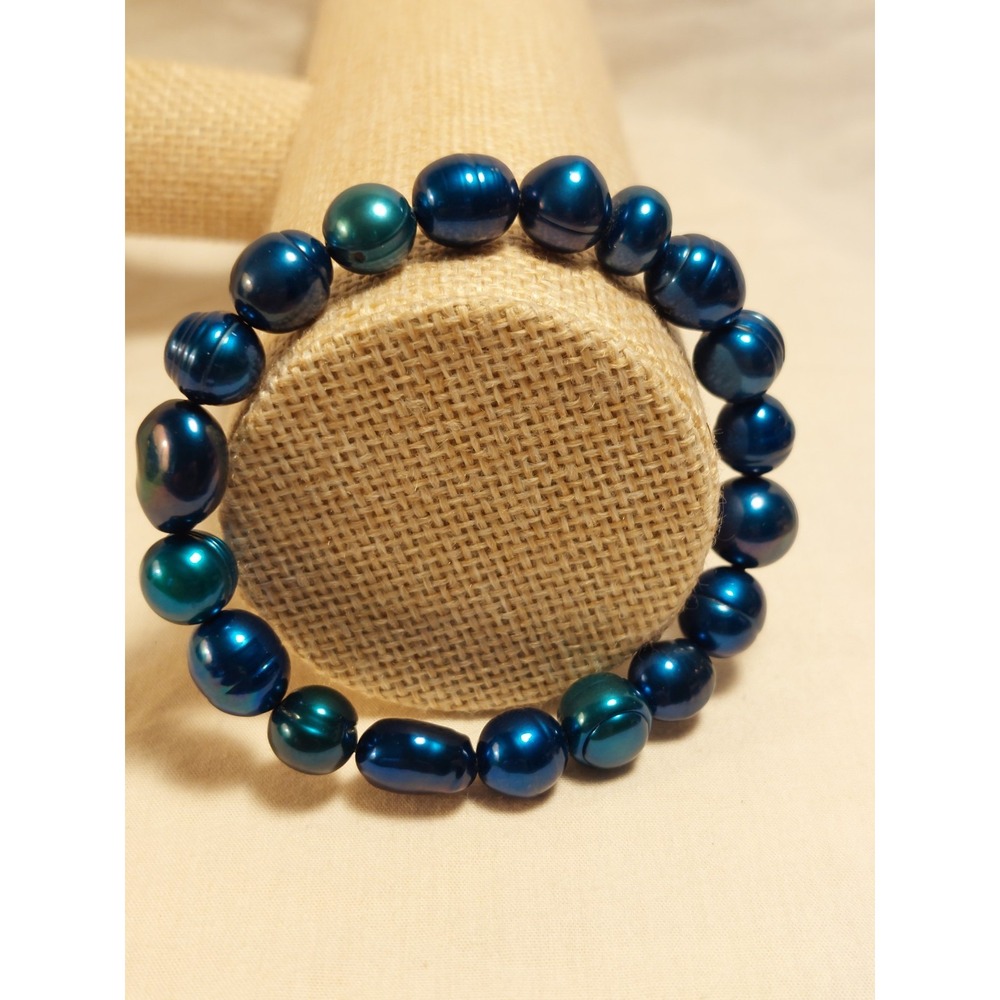 Honora Genuine Peacock Blue Freshwater Pearl Stretch Bracelet Cultured Pearls 7"